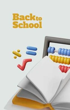 Back to school 3D vector poster design, cartoon mathematics education school Stock Illustration