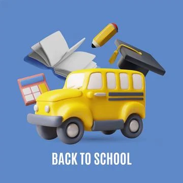 Back to school 3D vector poster, education school, college university concept Stock Illustration
