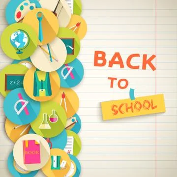 Back to school abstract background of flat icons orange concept. Stock Illustration