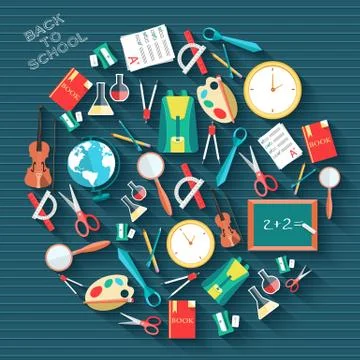 Back to school abstract background of flat icons orange concept. Stock Illustration