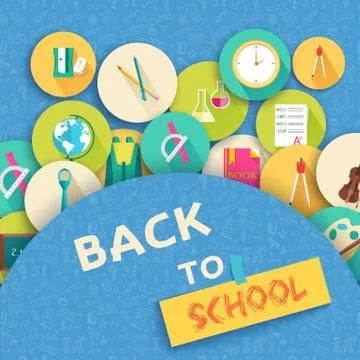 Back to school abstract background of flat icons purse in shop c Illustrazione stock