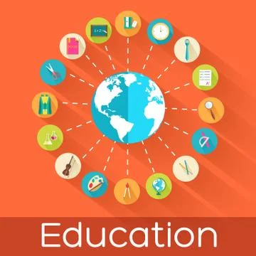 Back to school abstract background of flat icons orange concept. Stock Illustration