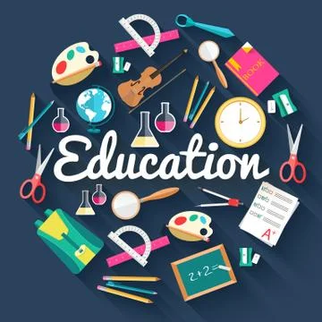 Back to school abstract background of flat icons orange concept. Stock Illustration