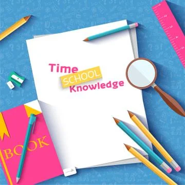 Back to school abstract background of flat icons orange concept. Stock Illustration