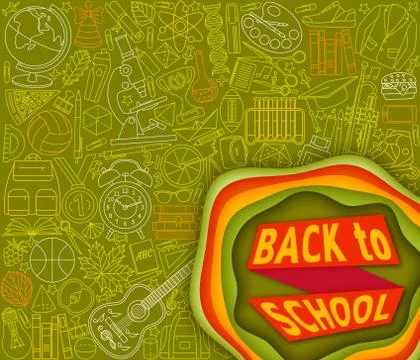 Back to school abstract background with paper cut shapes. Modern origami design Stock Illustration