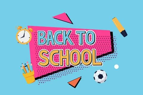 Back to school abstract geometric background. Banner, flyer with supplies, st Stock Illustration