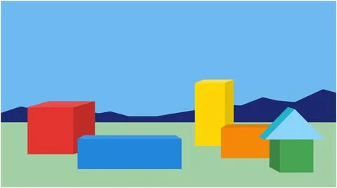 Back to School Abstract geometric shapes and building blocks on landscape b.. Stock Illustration