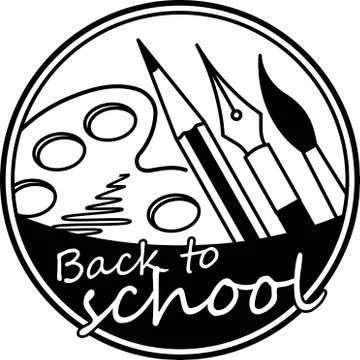 Back to school abstract round vector black and white design with brush, penci Stock-Illustration