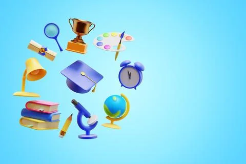 Back to school. Academic cap surrounded by student learning elements Illustrazione stock