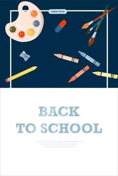 Back to school. Advertising banner, sale, online store, web. Stationery for Stock Illustration