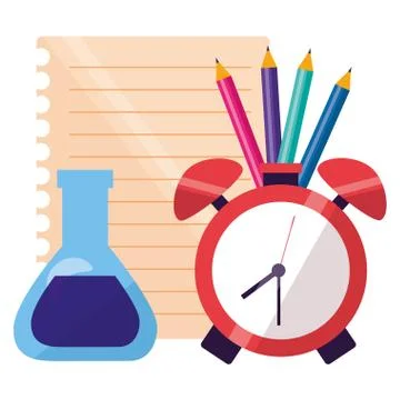 Back to school alarm clock and set supplies イラスト素材