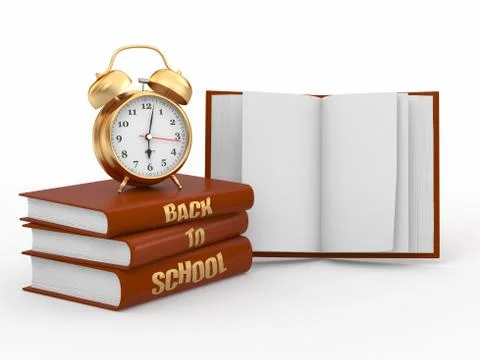Back to school. alarm clock on books. 3d Stockillustratie