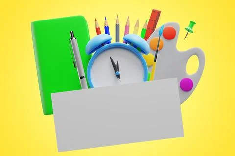 Back to school. Alarm clock with learning elements Illustrazione stock