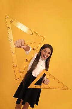 Back to school. algebra and geometry. kid study math. angle degree. trigonometry Stock Photos