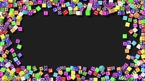 Back to School Alphabet Blocks Coming From Edges, Luma Matte Stock Footage 197821440