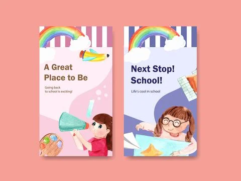 Back to school and education concept with instagram template for social media Stock Illustration