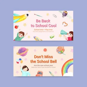 Back to school and education concept with twitter template for advertising on Stock Illustration