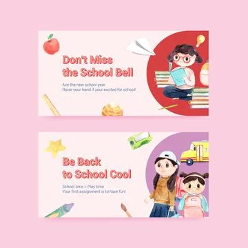 Back to school and education concept with twitter template for advertising on Stock Illustration
