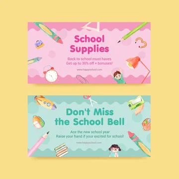 Back to school and education concept with twitter template for advertising on Stock Illustration
