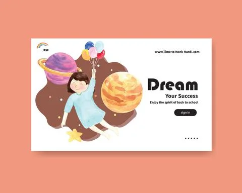 Back to school and education concept with website template for advertising on Stock Illustration