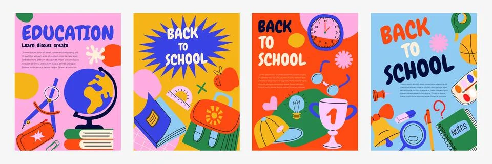 Back to school and education concept. Vector set of books, school supplies,.. Stock Illustration