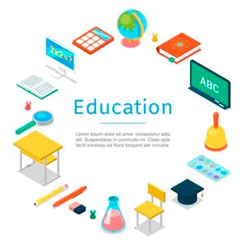 Back to school and education object icons vector poster. Books, notebook Stock Illustration
