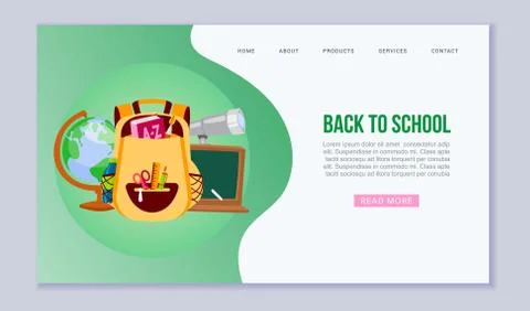 Back to school and education vector web template illustration. Cartoon backpack Illustrazione stock