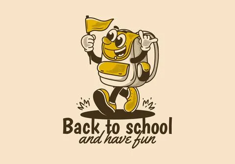 Back to school and have fun. Mascot character illustration of walking schoo.. Illustrazione stock