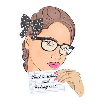 Back to school and looking cool. Pretty school girl. Vector illustration. Stock Illustration