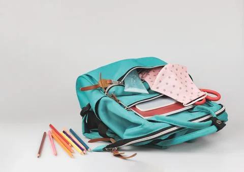 Back  to school  and new normal  concept.Front view of  pink polka dots fabri Stock Photos