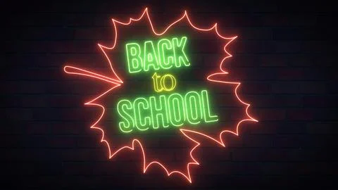 Back to school and support symbol. Concept neon words and leaf. Illustrazione stock