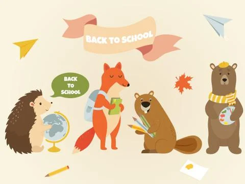 Back to school Animal characters Education design Stock Illustration