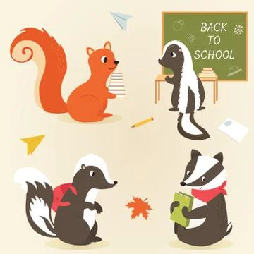 Back to school Animal characters Education design Stock Illustration