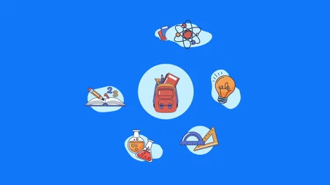 Back to School Animated Education elements Motion Graphics Pack on Blue Stock Footage 263524498