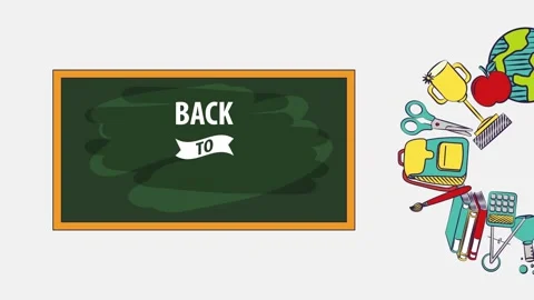 Back to school animated greeting with spinning educational supplies and gre.. Stock Footage 338421418