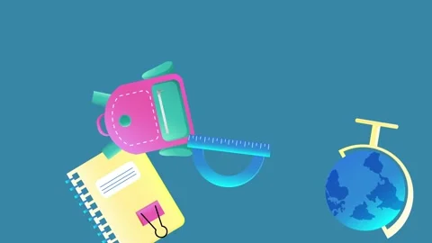 Back to school animated video. Many objects flying up in the air. Stock Footage 203795914
