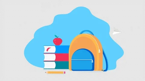 Back to school Animation of school backpack, books, apple, pencil, alpha channel Stock Footage 137440982