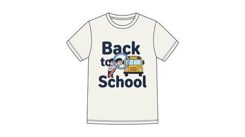 Back to school apparel print with child and school bus clothing backtoschool Stock Illustration