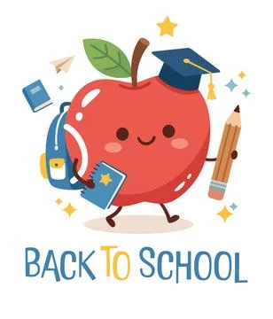 Back To School Apple Character Poster Flat Vector Illustration Stock Illustration
