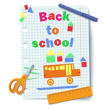Back to school applique on a sheet of notebook paper 스톡 일러스트