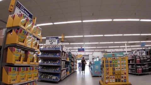 Back to school area Walmart Supercenter retail store interior Stock Footage 157793135