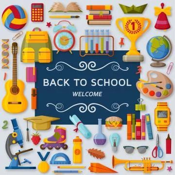 Back to school background with 3d paper cut signs Stock Illustration