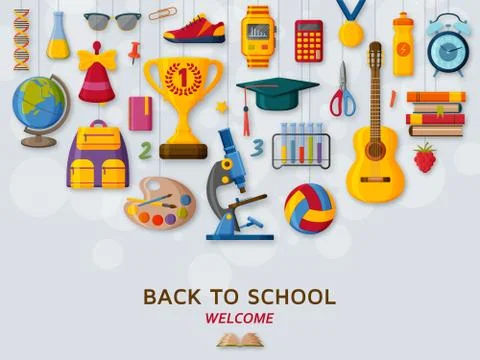 Back to school background with 3d paper cut signs Stock Illustration