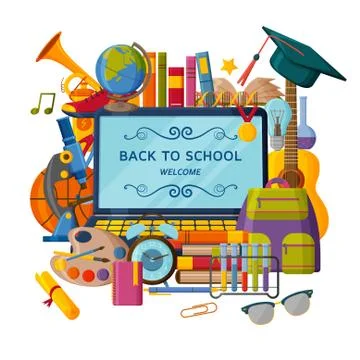 Back to school background with 3d paper cut signs Stock Illustration