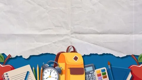 Back to school background banner with yellow backpack notebook alarm clock .. Stock Illustration