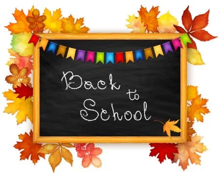 Back to school background with blackboard and autumn leaves Illustrazione stock