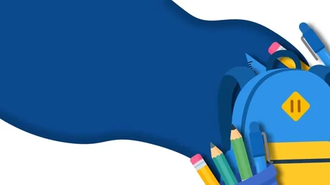 Back to School Background with Blue Backpack and Colorful Pencils on White Stock Footage 340550777