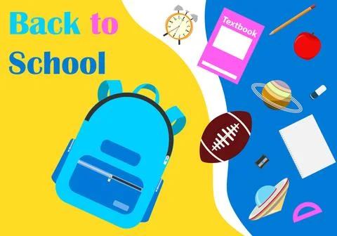 Back to School Background with Blue Backpack School Supplies and Educational Stock Illustration
