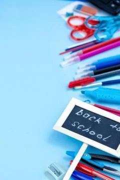 Back to School Background in Blue, Red and White Colors Stock Photos