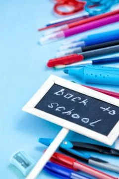 Back to School Background in Blue, Red and White Colors Stock Photos